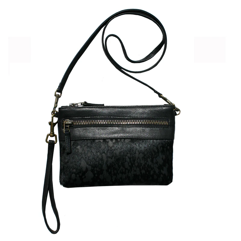 Double-Zip Bag with Two Straps - Black Fur